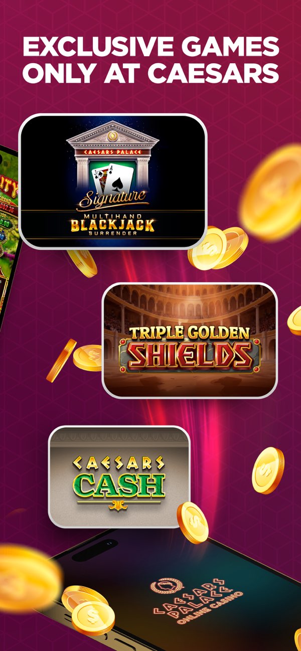 Canadian App Store preview showing Caesars-branded blackjack and slot titles