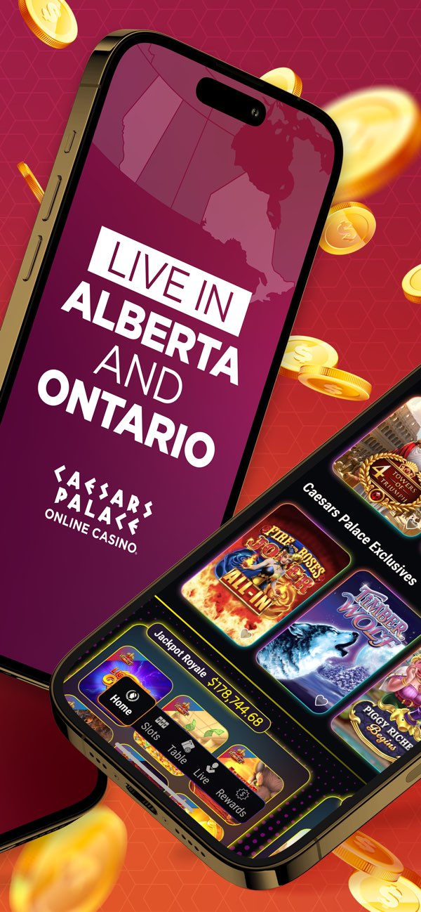 Canadian App Store preview stating that Caesars Palace Online Casino is live in Alberta and Ontario