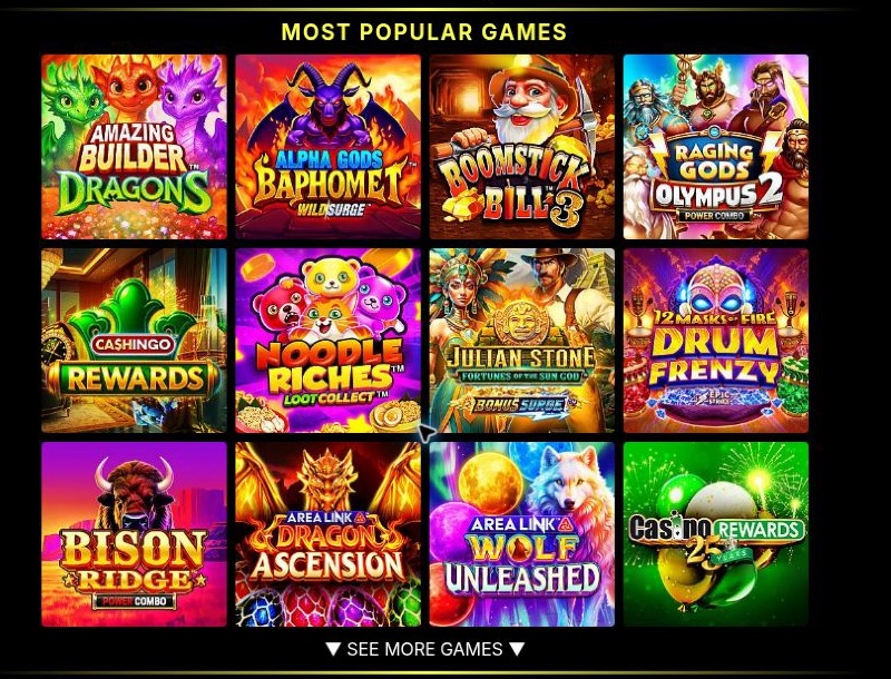 Captain Cooks Casino public Ontario homepage showing popular slot titles