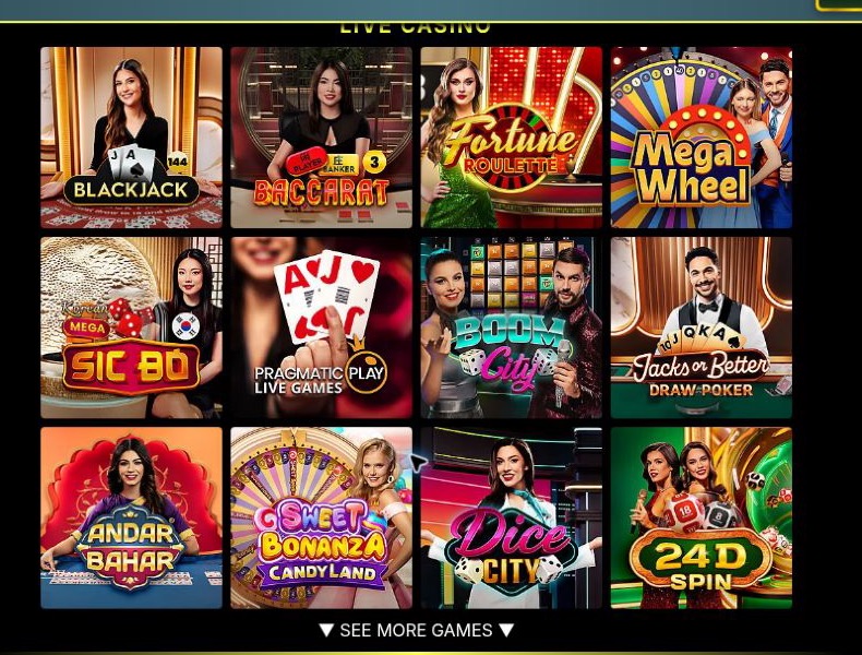 Captain Cooks Casino public live casino section with blackjack, baccarat, roulette and game-show tables
