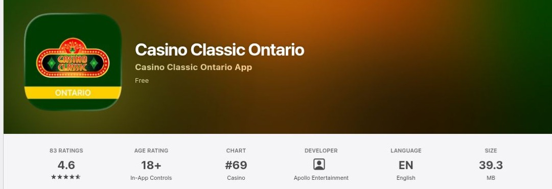 Casino Classic Ontario listing in the Canadian App Store for iPhone and iPad