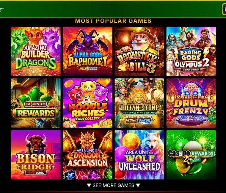Casino Classic public Ontario homepage showing its most popular slot titles
