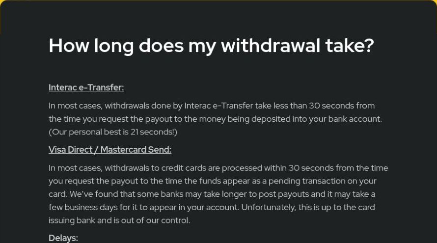 Casino Time official withdrawal guide for Interac Visa Direct and Mastercard Send
