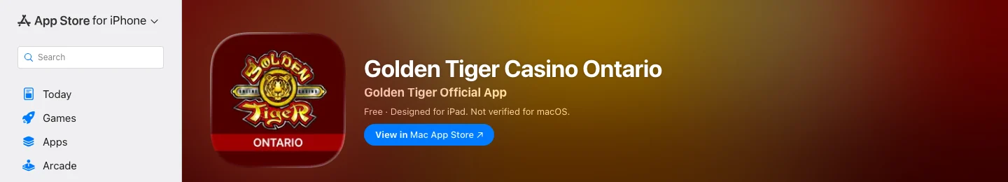 Golden Tiger listing in the Canadian App Store