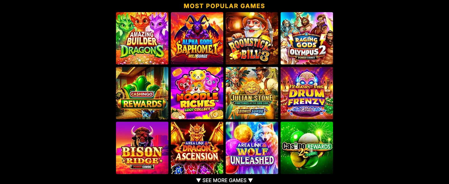 Highlighted games row on the Golden Tiger homepage
