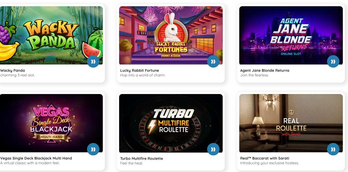 Royal Vegas Ontario games page showing a grid of named game tiles including Wacky Panda, Agent Jane Blonde Returns and Vegas Single Deck Blackjack