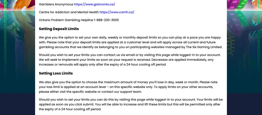 Amazon Slots deposit limits that apply across The Six Gaming Limited websites and loss limits that apply on this website, each with a 24-hour wait to increase them