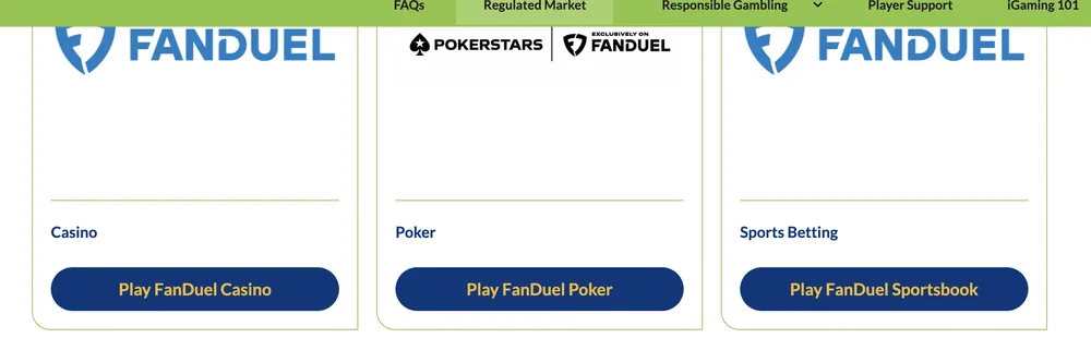 iGaming Ontario regulated-market rows for FanDuel Casino, FanDuel Poker and FanDuel Sportsbook