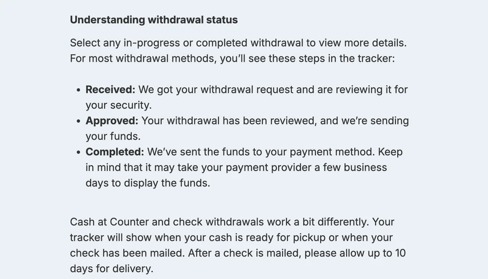 FanDuel withdrawal help listing tracker steps Received, Approved and Completed