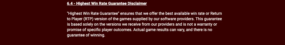 Luxury Casino FAQ disclaimer stating the highest RTP version received from software providers