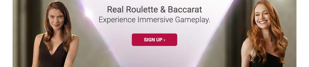 Ruby Fortune homepage panel titled Real Roulette and Baccarat