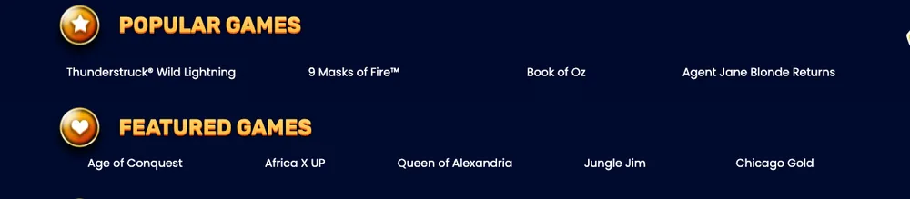 Yukon Gold popular and featured games including Thunderstruck Wild Lightning, Book of Oz, Queen of Alexandria and Chicago Gold